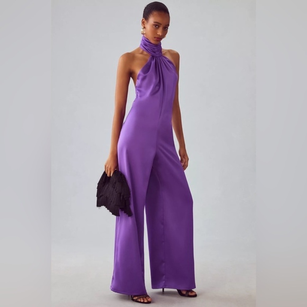 NWT Anthropologie Katie May Robbie Purple Open Back Jumpsuit Small